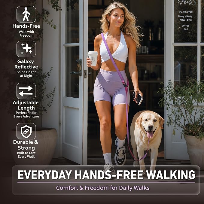 Hands Free Dog Leash,Galaxy Reflective, Crossbody Dog Leash,Purple | Galaxy Reflective • Crossbody Carry • Soft Velvet Handles • Everyday Comfort