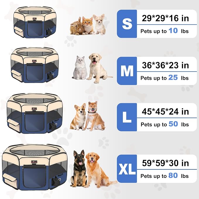 Aivituvin Dog Playpen Foldable Waterproof Pet Play Pens for Cat, Puppies, Rabbits, Chickens, Durable Portable Pet Tent for Travel Camping Indoor/Outdoor Blue XL