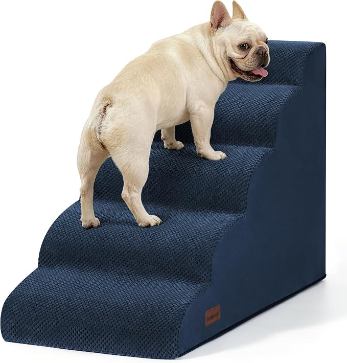 Aodisman Dog Stairs for High Beds,5 Step Pet Ramp for Dogs and Cats,22.4" H | High-density foam dog steps for beds and window sills, with a non-slip bottom for puppy and older cat,comfortable,Blue