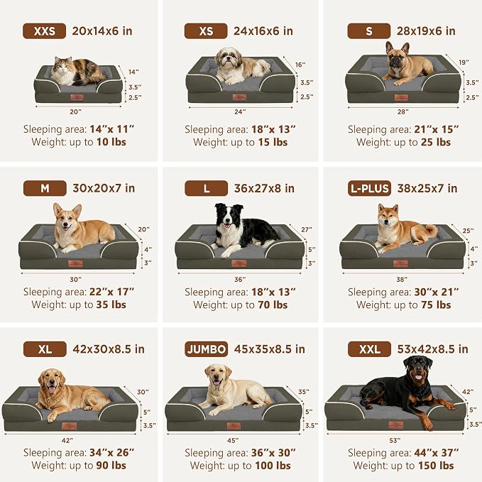 Comfort Expression Orthopedic Dog Beds for Large Sized Dog with Bolster | Waterproof Dog Couch Bed with Washable Cover & Non-Slip Bottom, Supportive Egg Crate Foam Large Pet Bed, 38x25 Inch