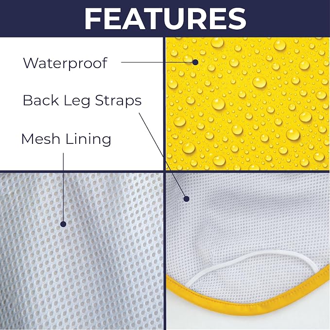 Dachshund Raincoat - Waterproof & Windproof Dog Jacket for Long Weiner Dogs, Adjustable Fit, Harness Hole - Yellow, Medium