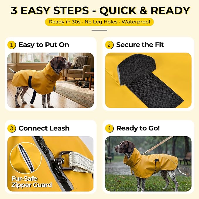 PU Dog Raincoat, Non-Toxic & Odorless Waterproof Vest, Adjustable High Neck and Hook & Loop Belly Closure for Rainy Potty Breaks & Wet Weather Outdoor Walks (Yellow, XX-Large)