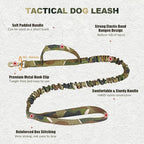 Tactical Dog Collar and Bungee Leash, Camo Military Dog Collar & Leash Set with USA American Flag Adjustable K9 Collar with Heavy Duty Metal Buckle & Handle,with Patches and Airtags Case (L, Camo)