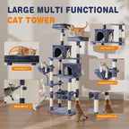 Sweetcrispy 71 inch Cat Tree Tower for Indoor Cats, Dark Blue | Large Multi Level Cat Climbing Tower with Condo, Natural Sisal Scratching Posts, Platform, Hammock, Basket