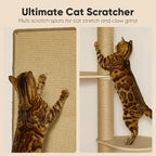 FUKUMARU Cat Wall Shelves, 4 in 1 Set, Beige | Stable Wooden Wall-Mounted Furniture Set, Climbing Tree with Hammock, Bed, Perch and Scratching Mat