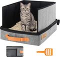 MORAIS Portable Travel Litter Box for Cats, 17.7"×13.5"×11" Collapsible Cat Litter Box with Lid, Leak-Proof Cat Litter Pan for Car Hotel Airplane, Waterproof & Easy to Carry- Gray