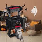 BEWISHOME Cat Tree Tower for Indoor Cats, Gothic Cat Trees with Coffin Bed | Goth Cat Tree/Condo/House with Scratching Posts, Cat Shelves with Spider Toy, Pet Play Activity Center Black with Red MMJ95R