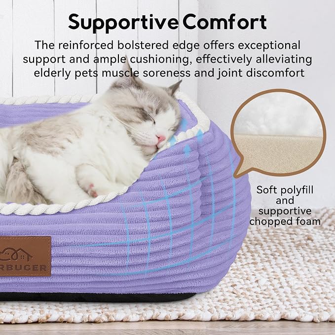 Zerbuger Rectangle Cat Dog Bed for Large Medium Small Pets Indoor Outdoor Machine Washable Sleeping Sofa Non-Slip Bottom Soft Puppy Bed Durable Orthopedic Calming Pet Cuddler (Medium, Violet)