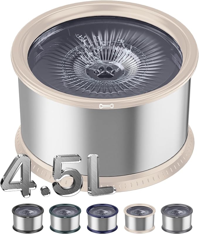 4.5L/1.2Gal Dog Water Bowl, No Spill Stainless Steel Slow Water Bowl for Medium Large Dogs, Large Capacity Splash Proof Slow Drinking Water Bowls with Anti-Slip Mat for Mess Drinkers, Beige