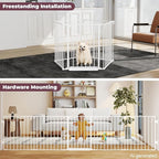 127.5" Wide Configurable Baby Gate for Fireplace Christmas Tree | Extra Wide Child Gate for Large Openings with Anti-Trip Pedal, Long Kid Gate for Dog Pet, 28'' Tall 5 Metal Panels White