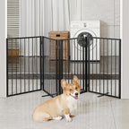 Metal Freestanding Dog Gates with Door for Outdoor Indoor,80'' Extra Wide Free Standing Dog Gate for Doorways,Large Openings,Deck,Yard,Porch,Foldable Safety Pet Fence(Black,4 Panels)