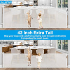 Reinforced 42” Extra Tall X 159” Extra Wide Retractable Gate Indoor Prevent Kids and Pets from Getting Through Tall Retractable Baby Gates for Doorways Pet Gates for Wide Openings Mesh Baby Gate White