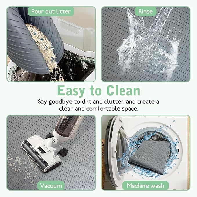Cat Litter Mat 30" x 21" Waterproof Rubber Litter Box Mat Non-Slip & Soft Litter Trapping Mat Easy to Clean Kitty Litter Mat for Indoor Floor (Medium)