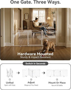 No Pawblems Full Metal Free Standing Dog Gate with Door, 30'' Tall | Foldable Freestanding Pet Gate for Indoor & Outdoor, Up to 78 Inch Extra Wide Dog Fence for Doorways, Stairs, Deck - White