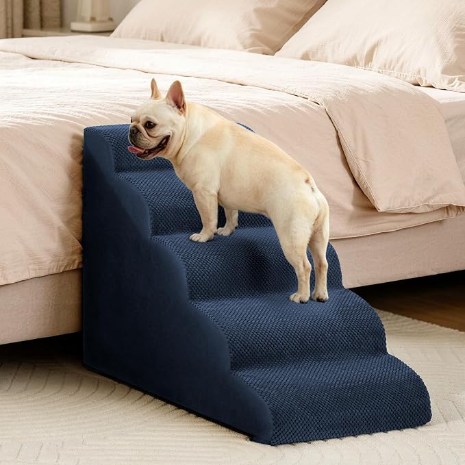Aodisman Dog Stairs for High Beds,5 Step Pet Ramp for Dogs and Cats,22.4" H | High-density foam dog steps for beds and window sills, with a non-slip bottom for puppy and older cat,comfortable,Blue