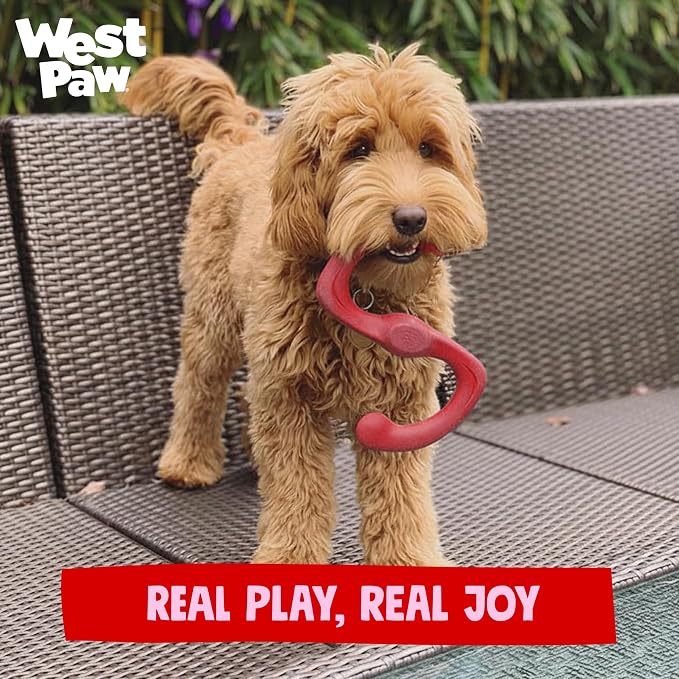 WEST PAW Zogoflex Bumi Dog Tug Toy – S-Shaped, Lightweight Chew Toys for Fetch, Play, Pet Exercise – Tug of War Soft Flinging Squishy Chewy Toy for Dogs – Guaranteed, Latex-Free, Large 9.5", Ruby