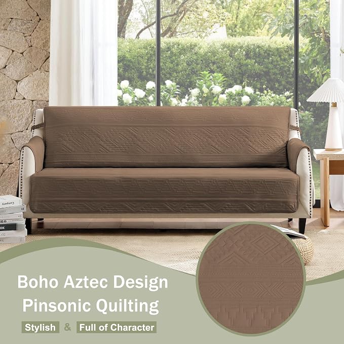 Boho Quilted Grand Sofa Covers Washable, Couch Cover for Grand Sofa, Soft Cozy Couch Protector for 4 Cushion Couch, Oversized Grand Sofa Slipcovers Water-Repellent (Grand Sofa 88", Raw Umber)