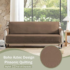 Boho Quilted Sofa Slipcovers with Pockets, Anti-Slip Aztec Couch Covers for 3 Cushion Sofa, Couch Cover for Dogs Cats Water-Repellent Machine Washable (Large Sofa 68", Raw Umber)