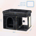 Heybly Cat Tree, 14" Cat Tower with Large Cat Bed & Condo HCT203SG | Cat Furniture for Indoor Cats Large Adult, Cat House with Scratching Posts and Spring Balls for Kittens, Smoky Gray