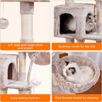 Heybly Cat Tree with Toy, 43.3 inch Cat Tower for Indoor Cats HCT004SMU | Cat Condo with Durable Sisal Scratching Posts, Cat House with Padded Plush Perch, Cozy Hammock, Rosy Brown