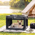 Portable Collapsible Soft Dog Crate for Small Dogs, 26in Black | Oxford Cloth Travel Camping dog kennel with 4 Mesh Windows & 2 Storage Pockets,for Indoor & Outdoor Use