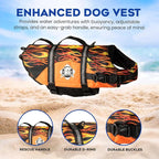 Dog Life Jacket — Premium Swim Vest with SafeChin Anti-Choke Collar | PAWS Aboard Racing Flames | RapidLift Rescue Handle, D-Ring, Reflective Trim | Boating, Kayaking, Pool | Large (50–80 lbs)