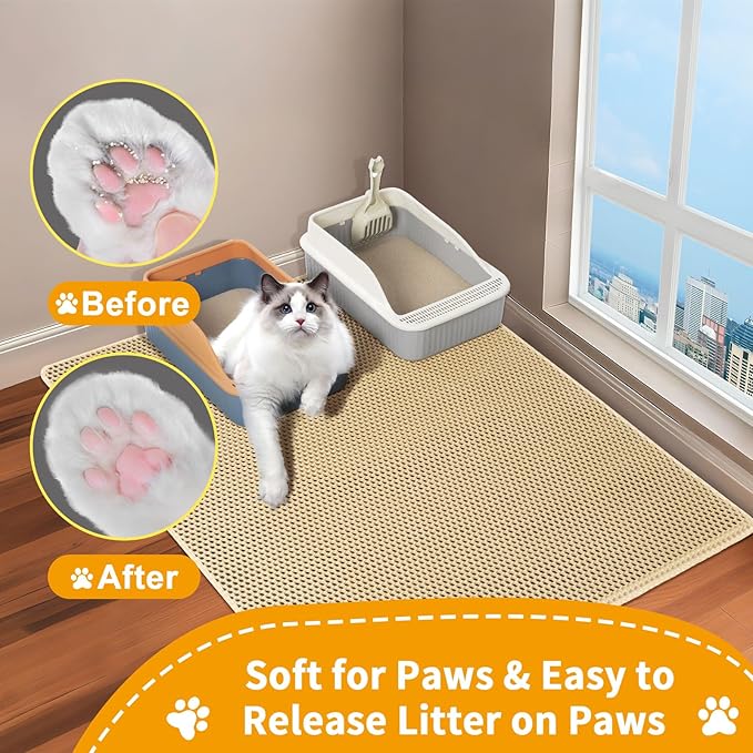 Extra Large Cat Litter Mats, XL 47"x28" Litter Trapping Mat for Cat,Litter Box Matt for indoor, 2 Layer Catcher Rug,Waterproof Urine Proof,Clean Easily,Non-Slip