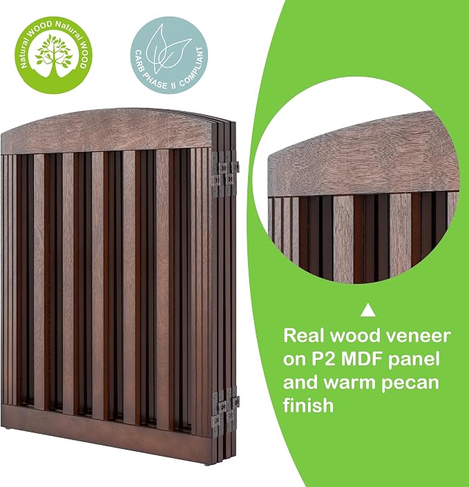 SPIRICH 96" Extra Wide 28" Tall Dog Gate Indoor, Dog Gates for Doorways, Stairs, The House, Wooden Freestanding Foldable Pet Gate, Step Over Puppy Gate, 4 Panels, Brown