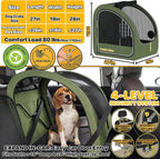PAWZIDEA Portable Dog Crate for Car Travel, Collapsible Pet Travel Crates for Medium & Large Dogs Up to 80lbs, Enclosed Soft-Sided Car Kennel Carrier for Backseat, Secures w/Seatbelt & Headrest Strap
