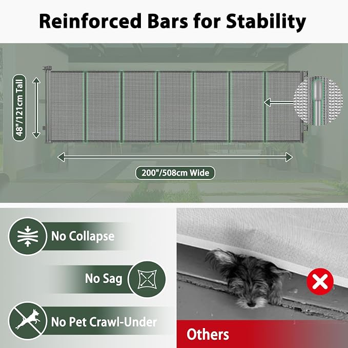 200" Extra Long Baby Gate Retractable Dog Gate for Outdoor/Indoor | 16ft Retractable Baby Gate Extra Wide Garage Gate, 48" Extra Tall Dog Gate Outdoor Retractable Driveway Fence Barrier, Gray