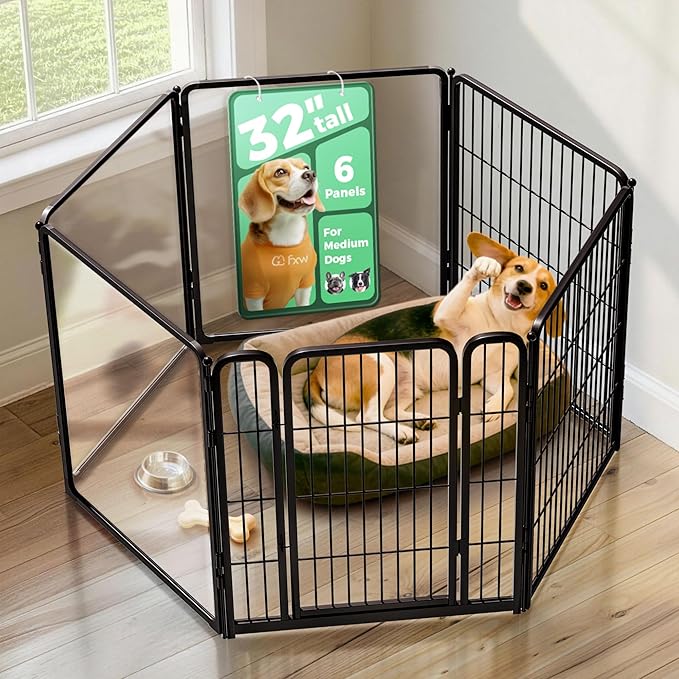 FXW AuraSpace Pro Acrylic & Wire Mesh Indoor Dog Playpen, 32" H, 6 Panels | Clear View, Heavy-duty Metal, Flexible Layouts, Easy Walk-Through, For Small & Medium Dogs, Patented