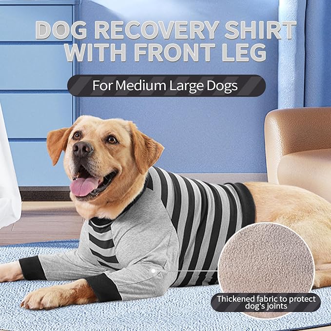 FUAMEY Dog Recovery Sleeve with Elbow Protector, Black Stripes, 2XL | Dogs Shirt Anti Licking Joints, Pet Long Sleeve Suit, Protecting Dog's Front Leg Arm Wounds, Cover Skin Conditions,Hot Spots