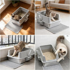 Stainless Steel Litter Box for Big Cats, Large Metal Litter Box | Easy to Clean, Includes Scoop and Mat,High-Sided，L to XL Cat Litter Boxes for Anti Urine Splash, Odor Control
