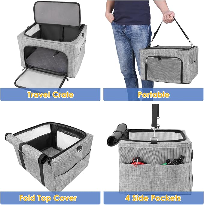 SlowTon Dog Booster Car Seat, Reinforce Metal Frame Safe Pet Car Seat with Seatbelt & Waterproof Pee Pad & Top Cover | Portable Collapsible Puppy Carrier Bag | for Small Medium Dogs Cats up to 15lbs