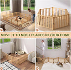 Wooden Freestanding Pet Gate Indoor - 16.9" Height 6 Panels | Foldable Portable Dog Gates, No-Painted Puppy Fence for Doorways Stairs Hallways