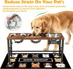 ADENGL Triple Elevated Dog Bowls Stand for Multiple Dogs, 3 Height Adjustable Raised Dog Bowl Stand with 3 Stainless Steel 1700ml(58oz) Bowls & Wood Tray & Mat