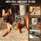 Tactical Dog Harness and Leash Set Medium Sized Dog+10 Dog Patches | Adjustable No Pull Service Animal Dog Vest with Dog Seat Belt,Padded Handles,Reflective Easy Walk for Training Hiking Brown M