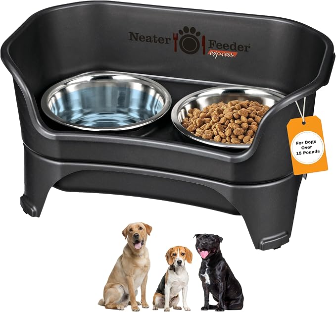 Neater Feeder Express Mess Proof Dog Bowls Elevated for Medium to Large Sized Breed, No Spill Raised Dog Food Bowl Stand, Stainless Steel Food and Water Bowl Set, Pet Dish Feeding Station, Black