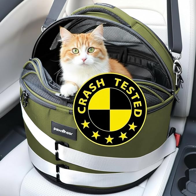 Crash-Tested Small Dog Car Seat | CPS Certified Crash Protection | 3-in-1 Portable Dog Car Seat, Indoor Enclosed Cat Bed & Round Pet Carrier | 5 Star Crash-Tested & Rated for Safe Car Travel.