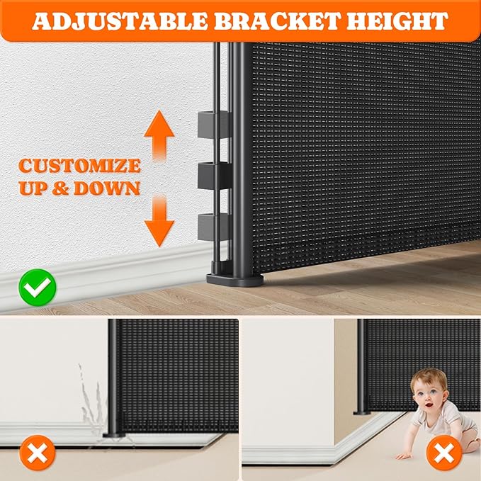 Retractable Baby Gate Extra Wide, 41" Tall Extends up to 200" Wide, Black | Dog Gate Indoor for Stairs, Pet Gate with Support Rods for Doorways Hallways Garage Indoor & Outdoor