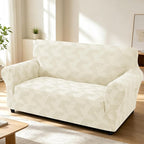 ZNSAYOTX Stretch Couch Covers for 2 Cushion Couch, 1-Piece Loveseat Covers Sofa Slipcover, Furniture Protector with Elastic Bottom for Dogs Geometrical Jacquard Fabric (Medium, Beige)