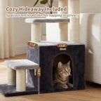 Heybly Cat Scratching Post, Pet Steps for Indoor Cats and Dogs, HSP002SGW | Small Cat Tree with Cat Condo, Pet Stairs with Full Wrapped Sisal Posts & Soft Plush Fabric, Smoky & Light Gray