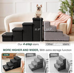 Love's cabin Dog Stairs for High Bed, Foldable Pet Stairs for Small Medium or Large Dogs Puppy with Storage for Bed or Couch, Cat Dog Steps Ramp with Zip up to 200 lbs, Black, 4 Steps
