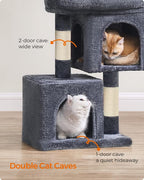 Feandrea Cat Tree, 26.4-Inch Cat Tower, Plush Condo for Kittens up to 7 lb, Large Perch, 2 Caves, Scratching Post, Smoky Gray UPCT611G01