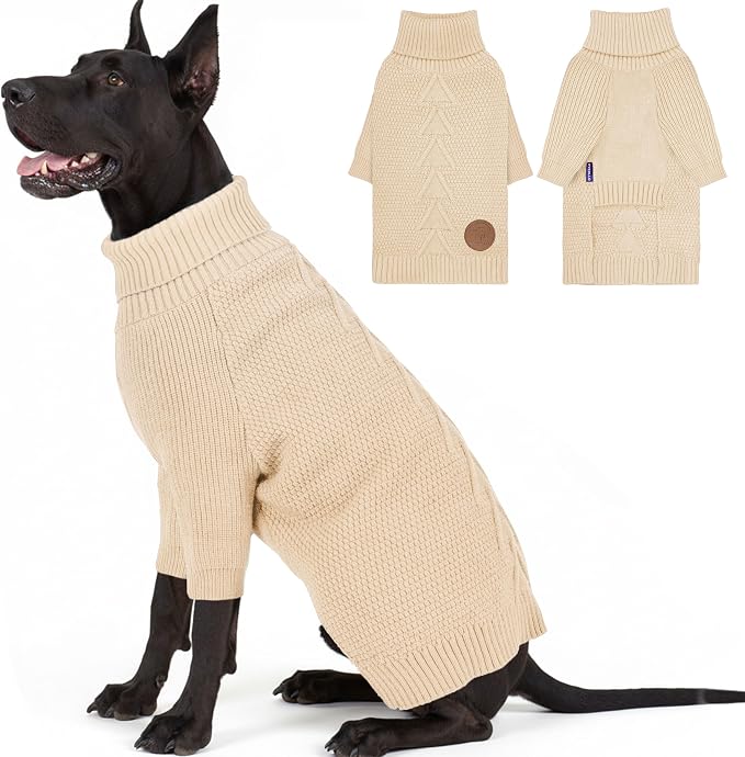 cyeollo Dog Sweater Long Sleeve Knitted Turtleneck Pullover Warm Clothes | Ultra Soft Warm Knit, Full Coverage, 4-Way Stretch for Easy Movement, Easy On & Off, Winter Daily Wear for Small Dogs