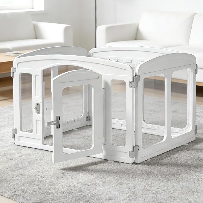 Clear Puppy Playpen Indoor - Ideal for Small & Toy Dogs - Height 24 Inch, 4 Panels, White