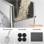 Stainless Steel Litter Box with Metal Lid and Scoop - Enclosed Metal Litter Box for Large Cats, Rust-Resistant, Odor-Control, Easy to Clean, Durable & Long-Lasting with Round Edge (XXL-)