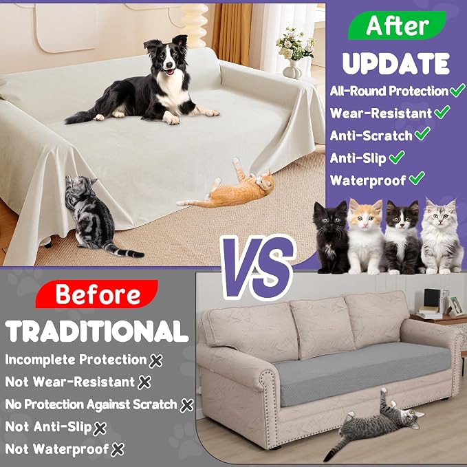 Loiion Cat Scratch Proof Furniture Protector Waterproof Sofa Cover 118"x71" | Pet-Friendly Couch Protector, Anti-Scratch & Anti-Slip Sofa Cover For Cats Dogs Kids, Machine Washable