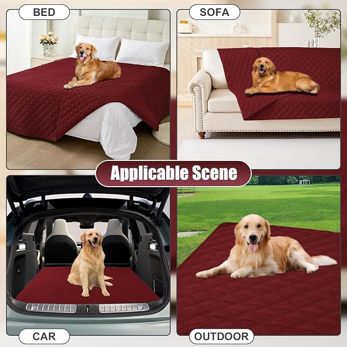 Smiry Waterproof Reversible Pet Couch Covers for Dogs | Pet Friendly, Soft Fabric, Washable Sofa Furniture Protector for Dogs Cat Kids, Checkered (68"x82", Wine Red/Wine Red)