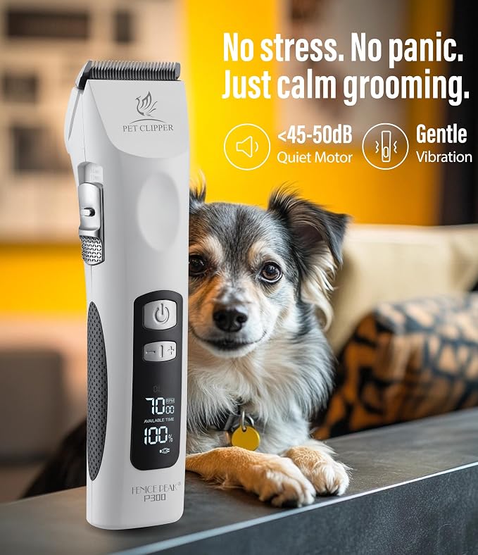 Professional Dog Grooming Clippers with 17H Runtime & Replaceable 440C Blade, 5-Speed Low Noise Electric Dog Shaver for Thick, Matted, Curly Hair, Cordless Clipper for Groomer & Home Use, White